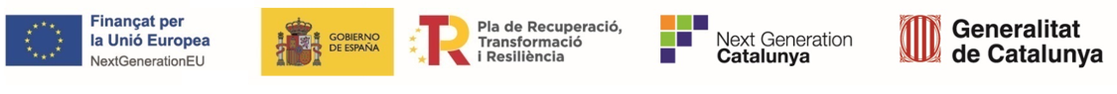 Finançat per la Unió Europea – NextGenerationEU · Gobierno de España · Pla de Recuperació, Transformació i Resiliència · Next Generation Catalunya · Generalitat de Catalunya